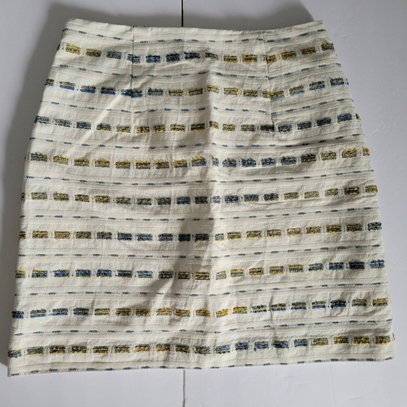 Loft Cream Boucle Yellow Blue Striped Cotton Blend Pencil Skirt - Picture 3 of 10
